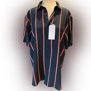 NWT Men’s Navy Striped Short Sleeve Shirt by Denim & Flower Ricky Singh